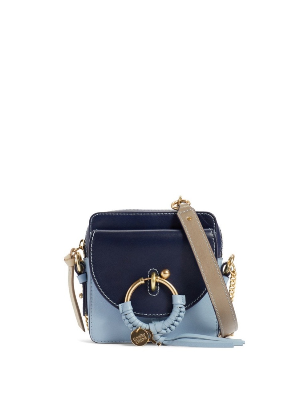 See By Chloé Navy, Light Blue & Taupe Small Crossbody with Gold Ring